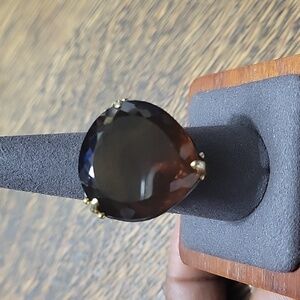 COGNAC QUARTZ NATURAL 50CT RING SIZE 8.5 TOURMALINE RHODIUM OVER 925